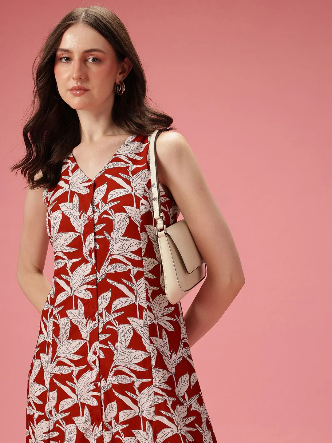DressBerry Tropical Print A-Line Midi Dress