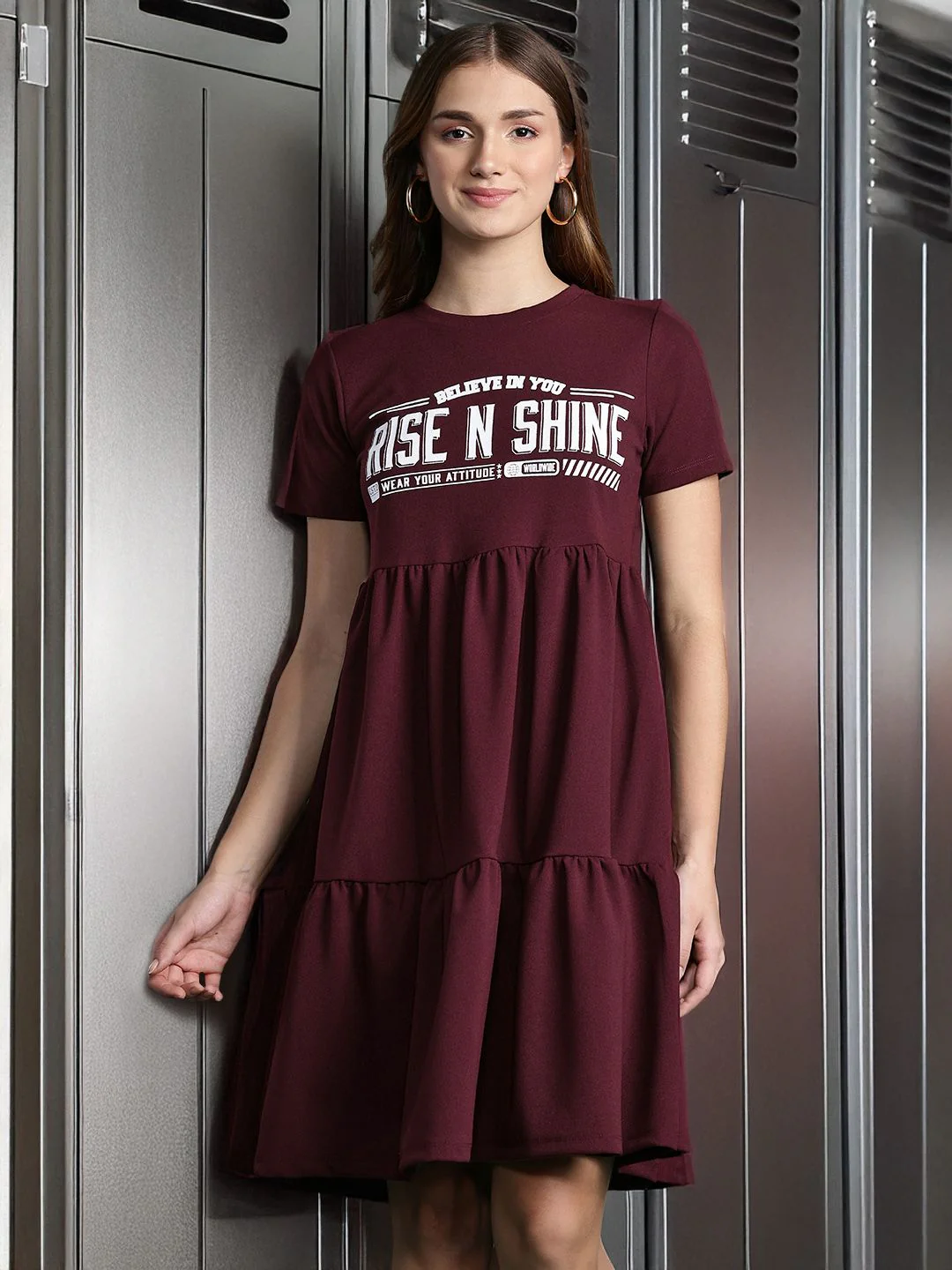 DressBerry Typography Printed Tiered A-Line Dress