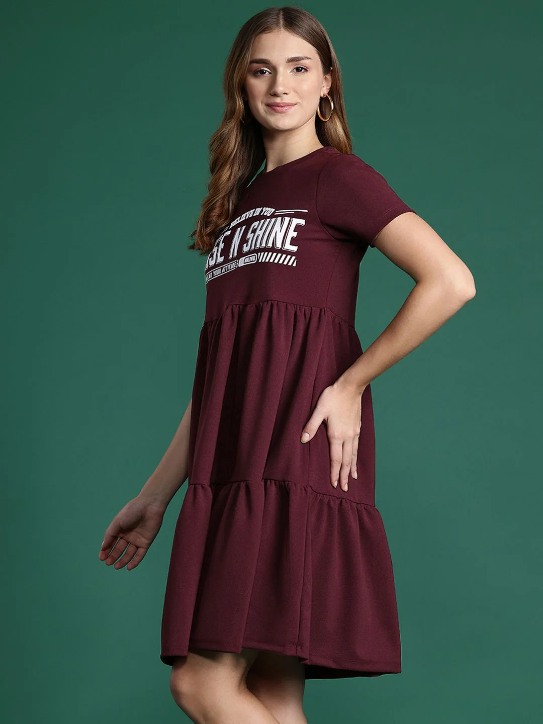 DressBerry Typography Printed Tiered A-Line Dress - Image 3