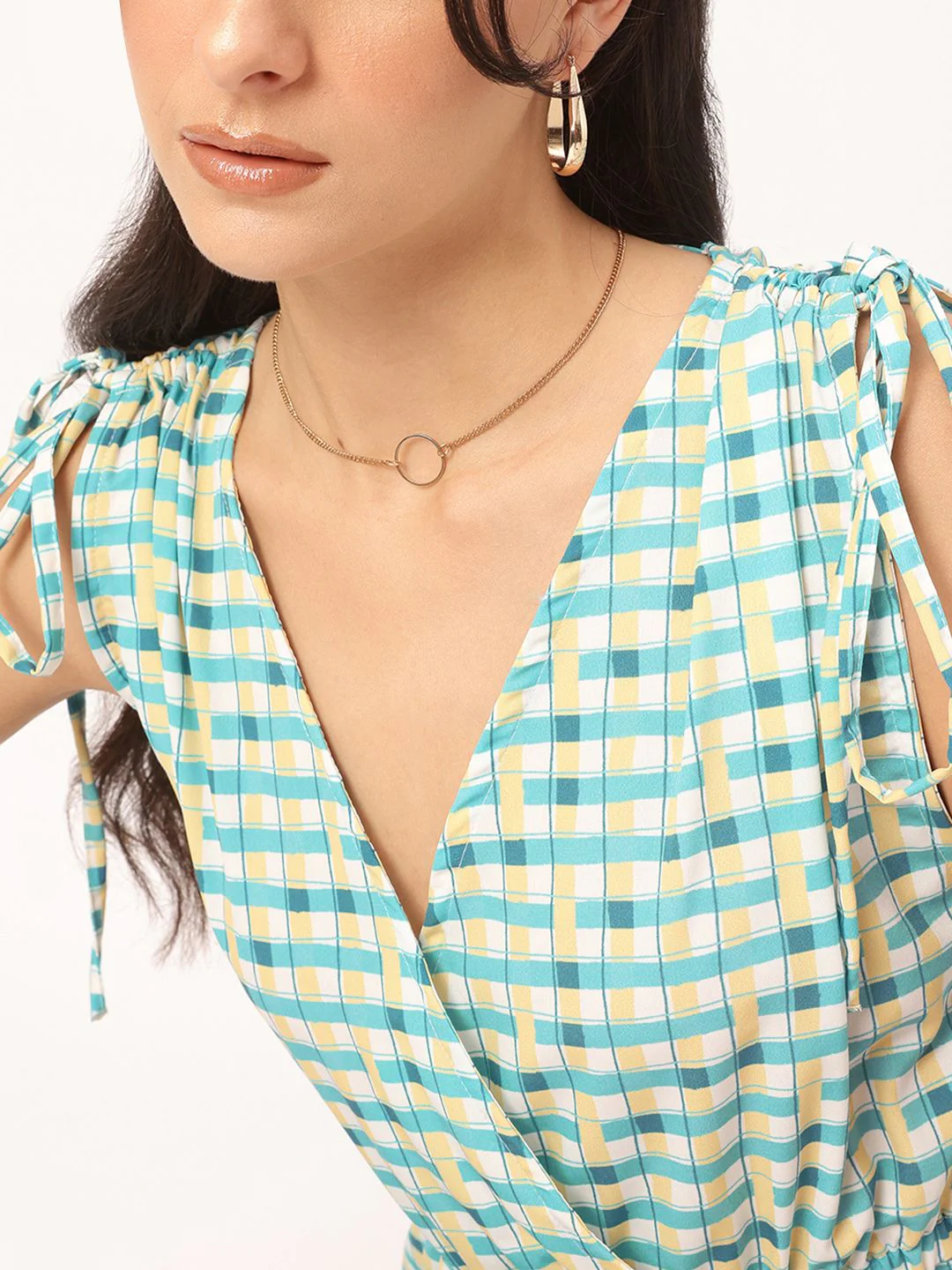 DressBerry Urban Chic Tie-Up Sleeves Checked Wrap Dress - Image 3