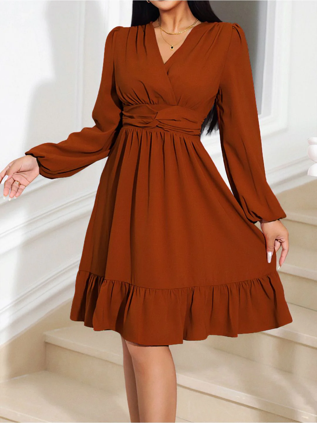 DressBerry V-Neck Fit and Flare Dress - Image 4