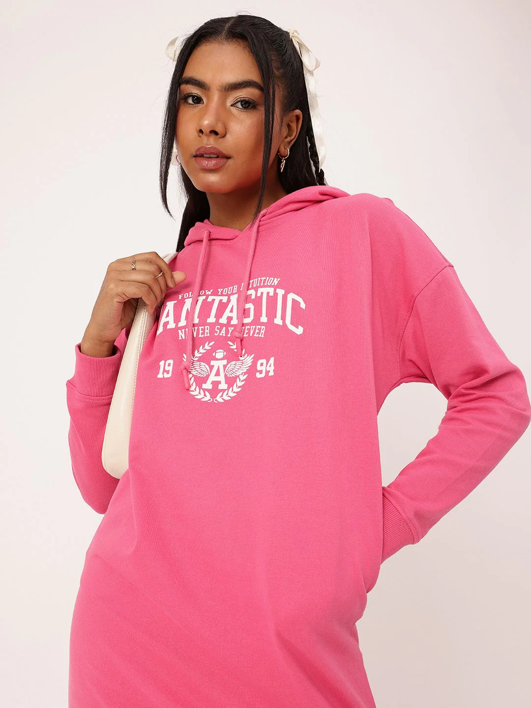 DressBerry Varsity Cool Printed Hooded T-shirt Dress - Image 2