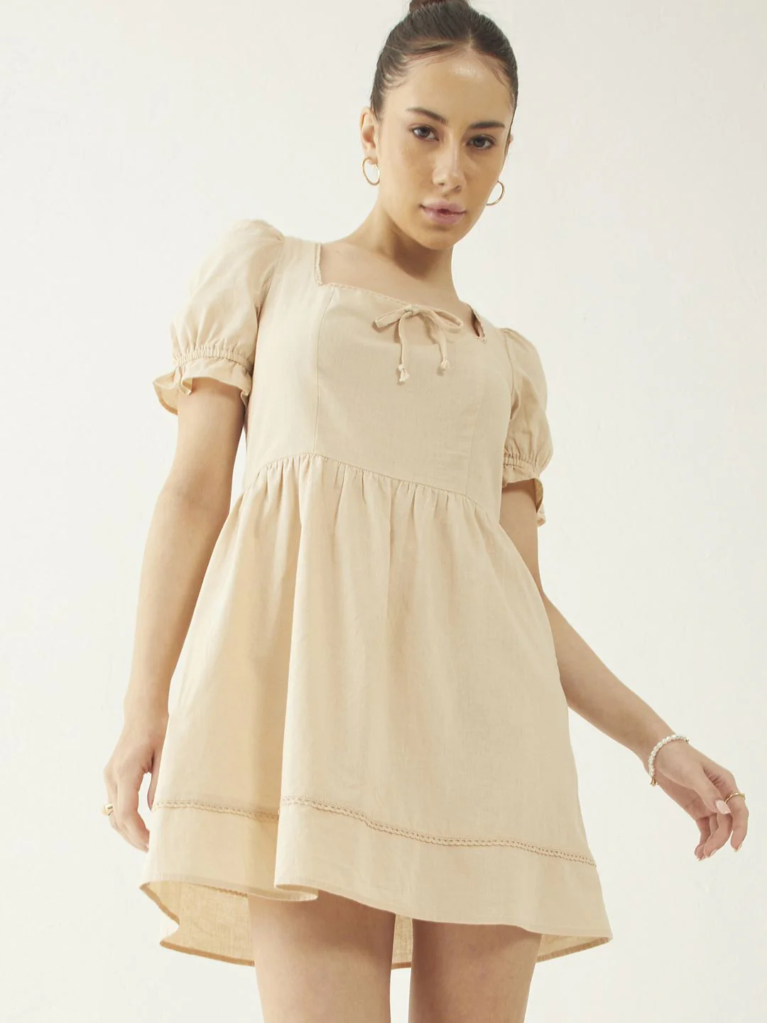 DressBerry Vintage Vibes Lace Inserts Fit & Flare Mini Dress