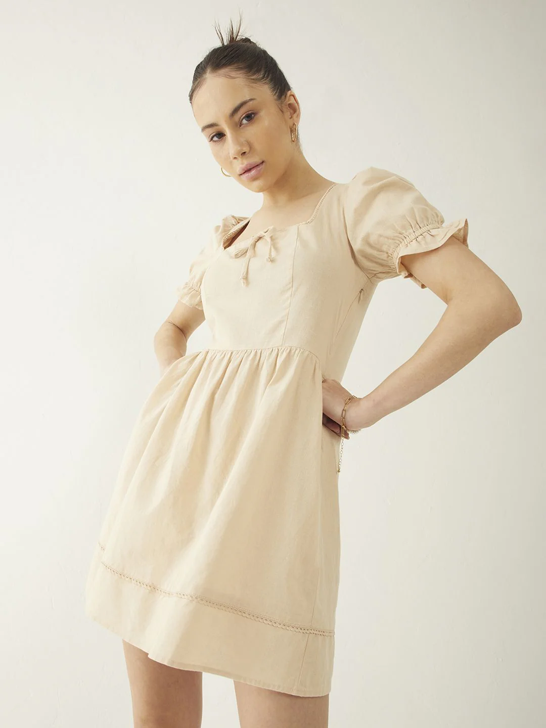DressBerry Vintage Vibes Lace Inserts Fit & Flare Mini Dress - Image 3