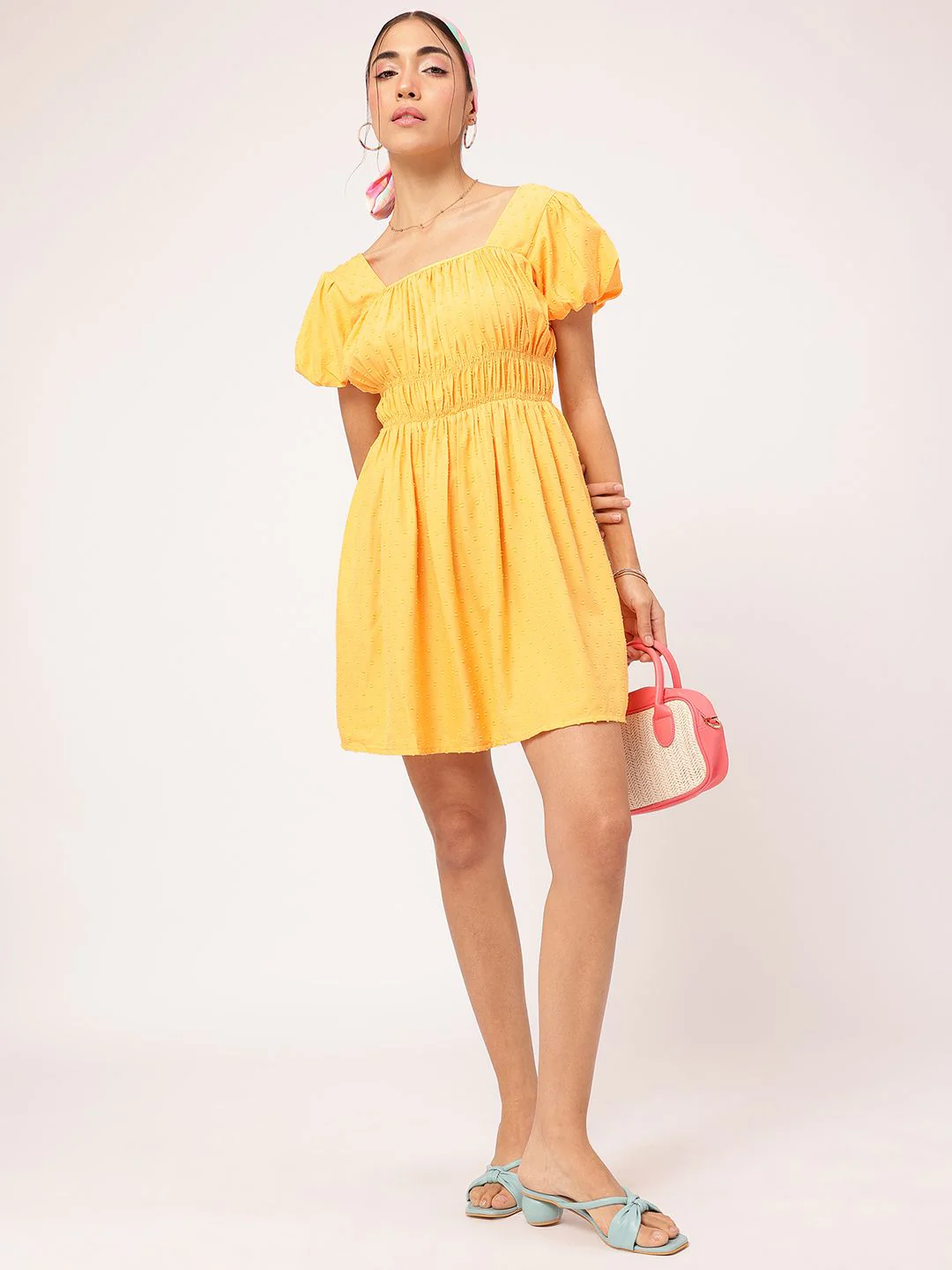DressBerry Wanderlust Wardrobe Dobby Weave Smocked A-Line Mini Dress - Image 4