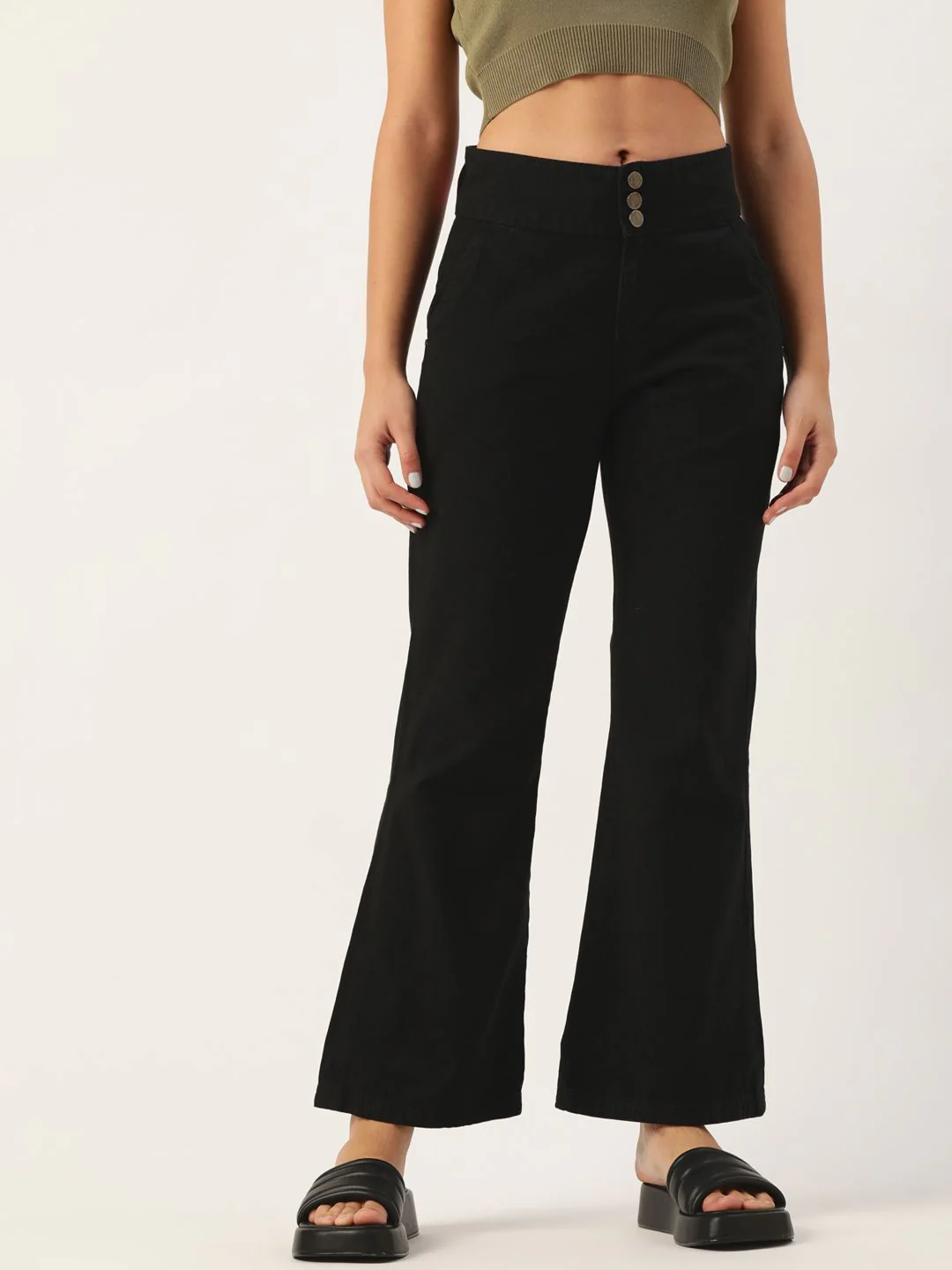 DressBerry Women Black Flared High-Rise Stretchable Jeans