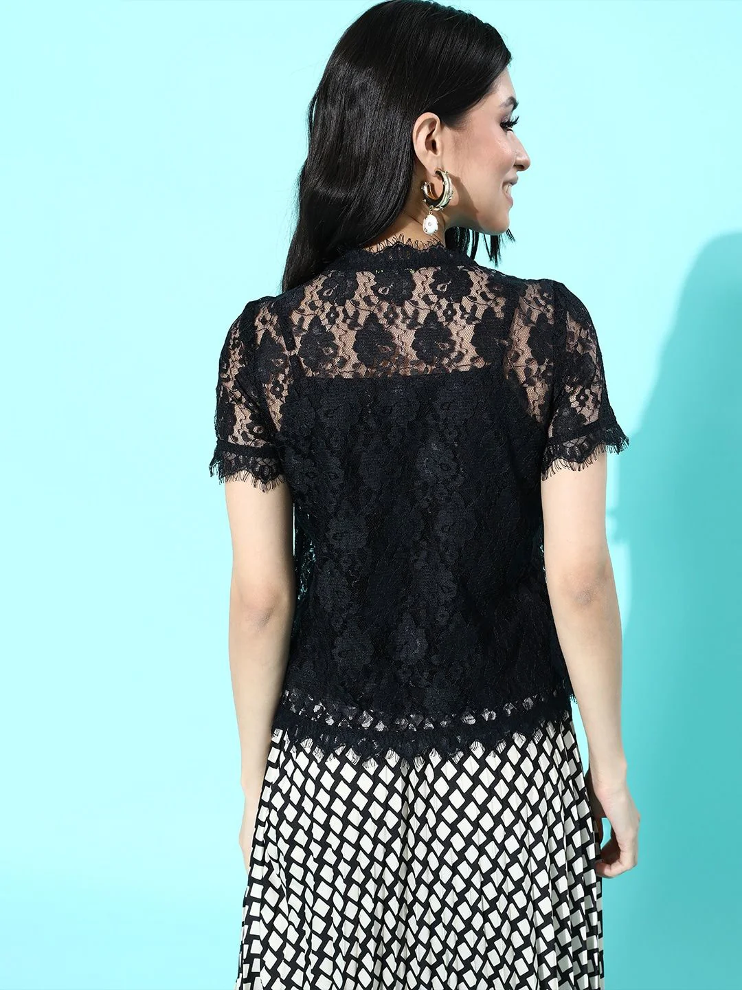 DressBerry Women Black Self Design Lace Top - Image 4
