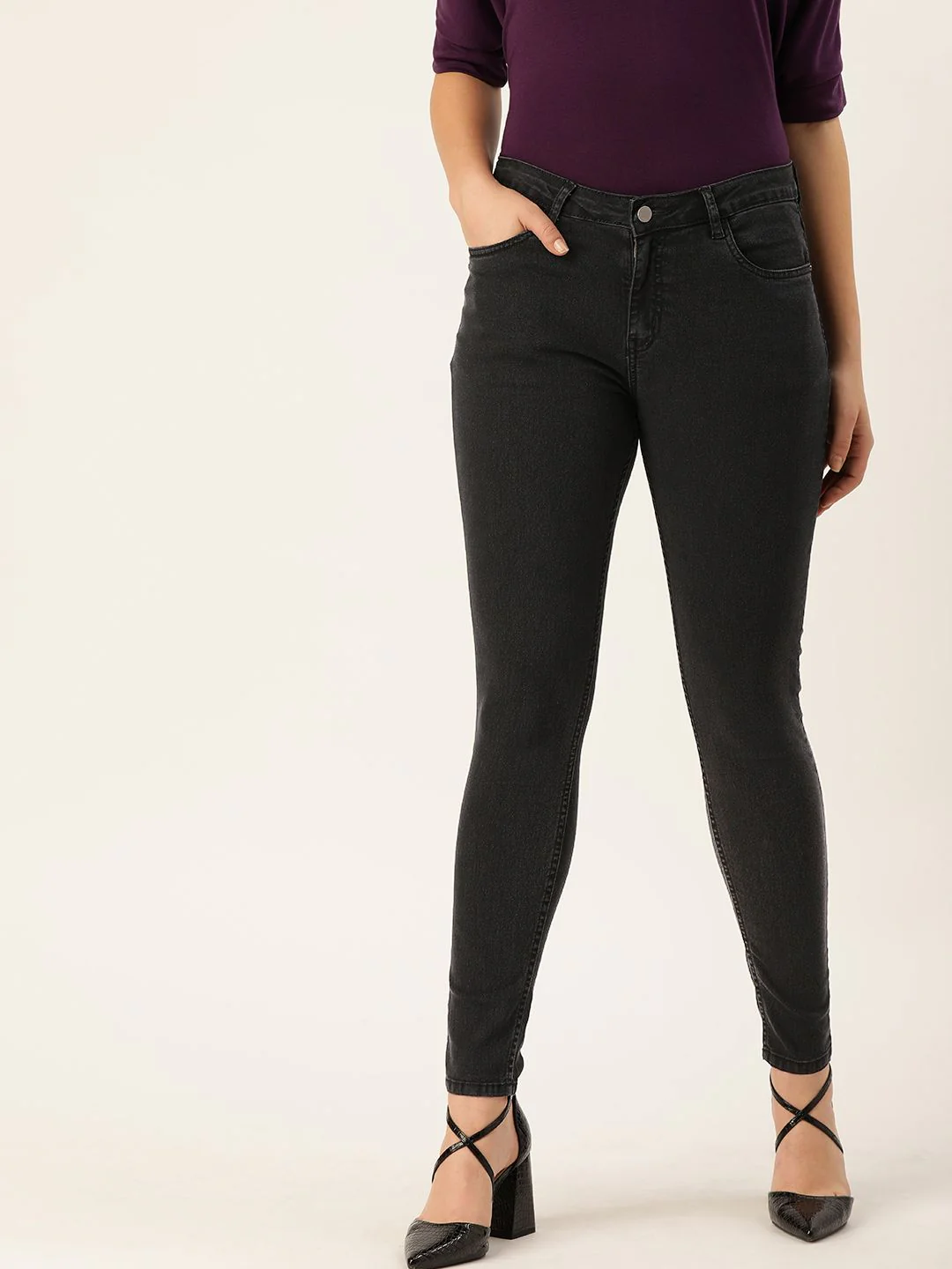 DressBerry Women Black Skinny Fit Mid-Rise Clean Look Stretchable Jeans - Image 2