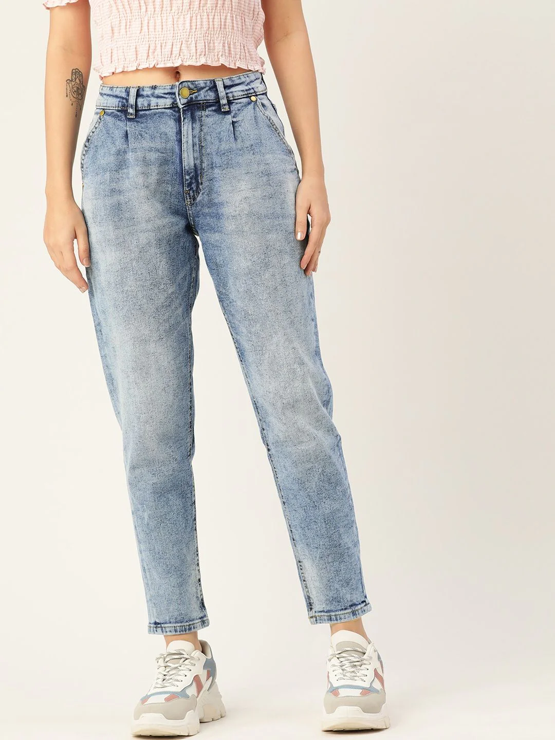 DressBerry Women Blue Heavy Fade Mom Fit Jeans - Image 3