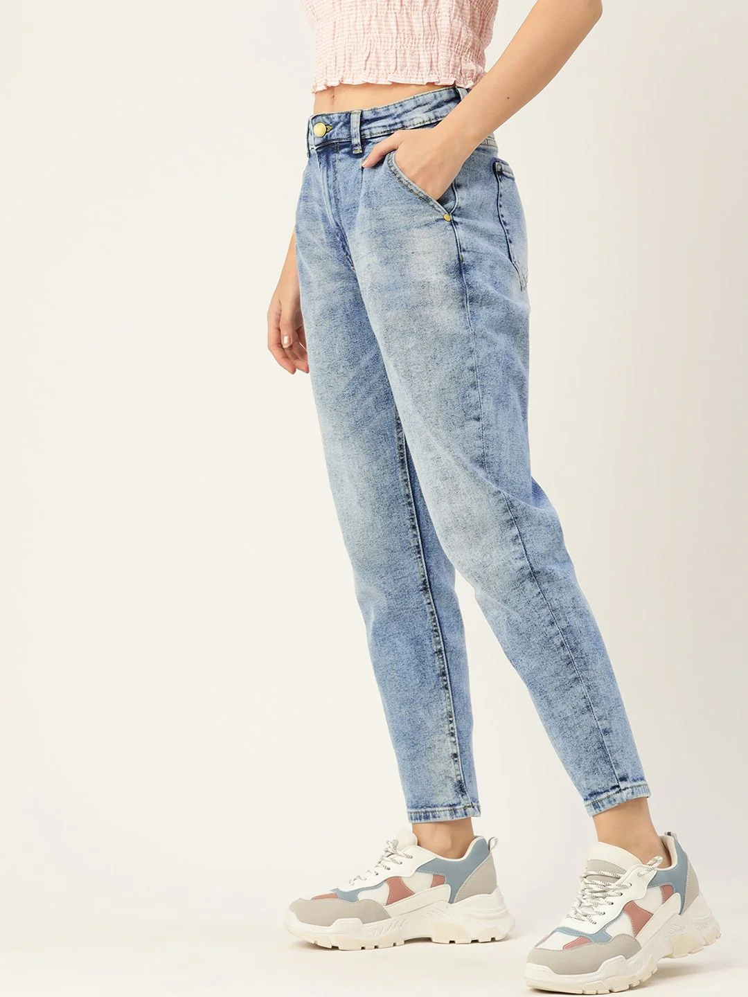 DressBerry Women Blue Heavy Fade Mom Fit Jeans - Image 5
