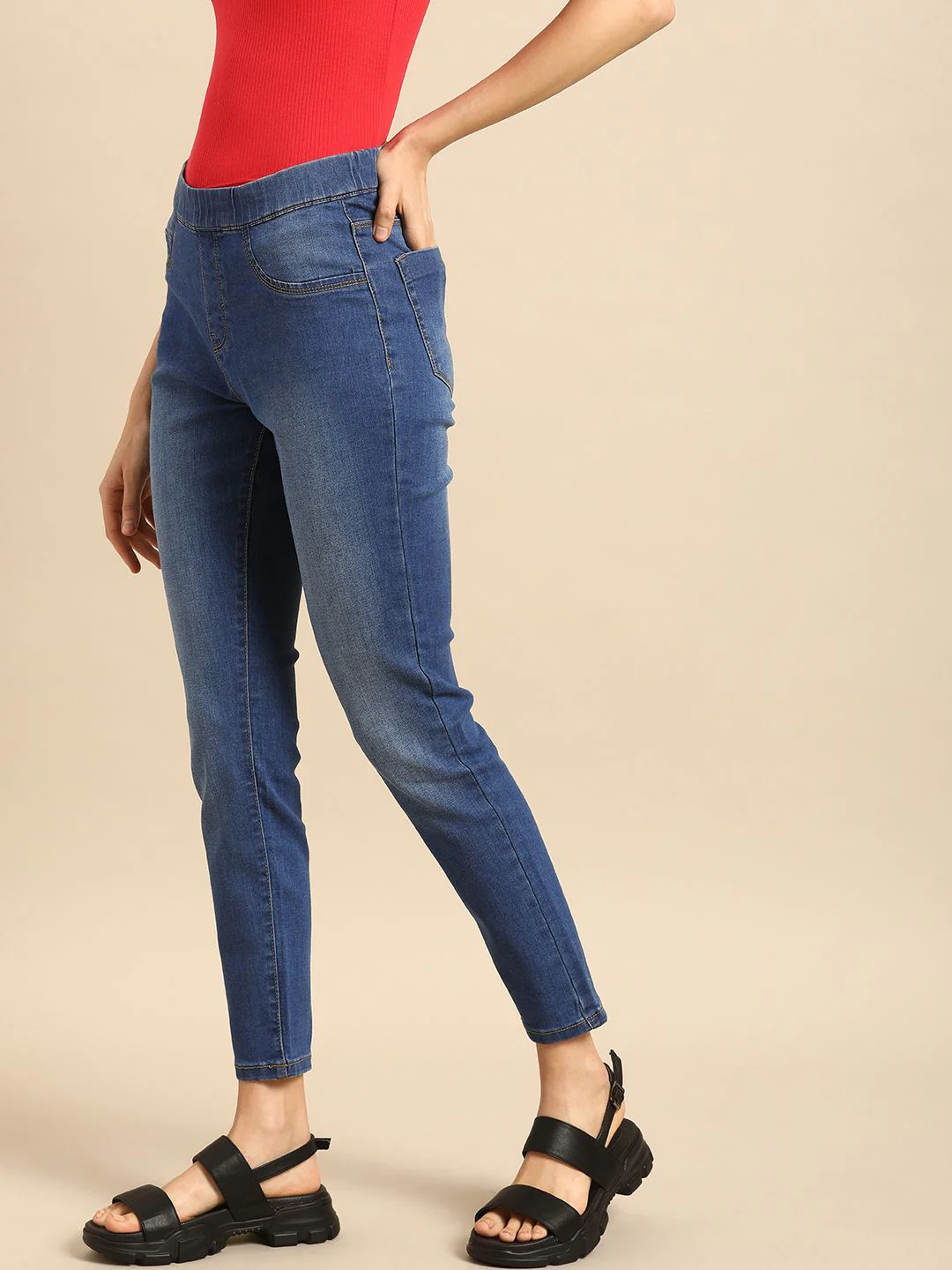 DressBerry Women Blue Super Skinny Fit Jeggings - Image 2