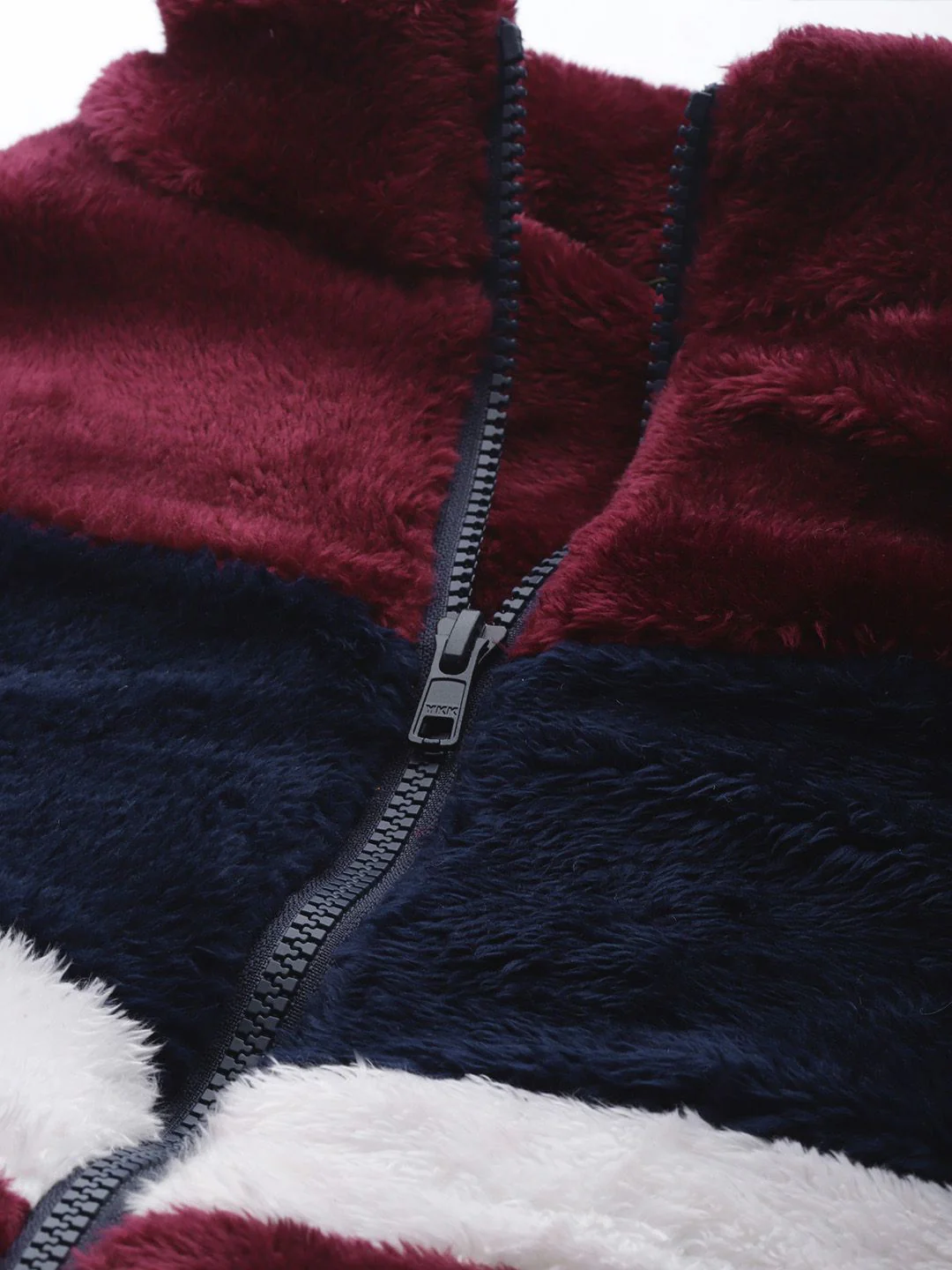 DressBerry Women Burgundy & Navy Blue Faux Fur Colourblocked Sherpa Jacket - Image 2