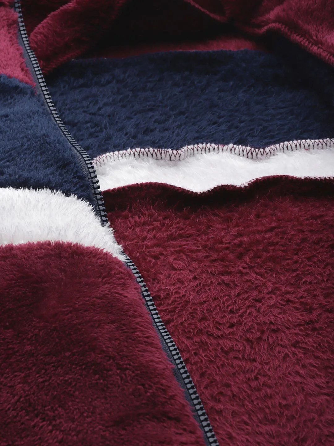 DressBerry Women Burgundy & Navy Blue Faux Fur Colourblocked Sherpa Jacket - Image 7