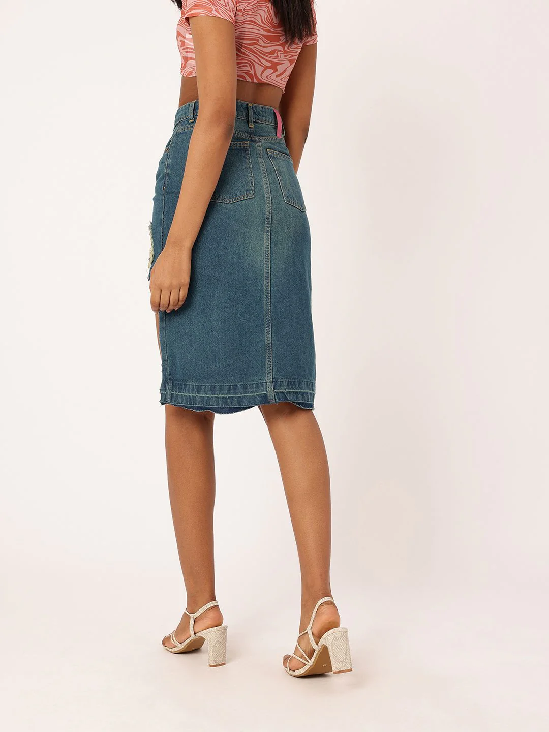DressBerry Women City Edge High Rise Ripped Denim Faded Asymmetric A-Line Skirt - Image 4