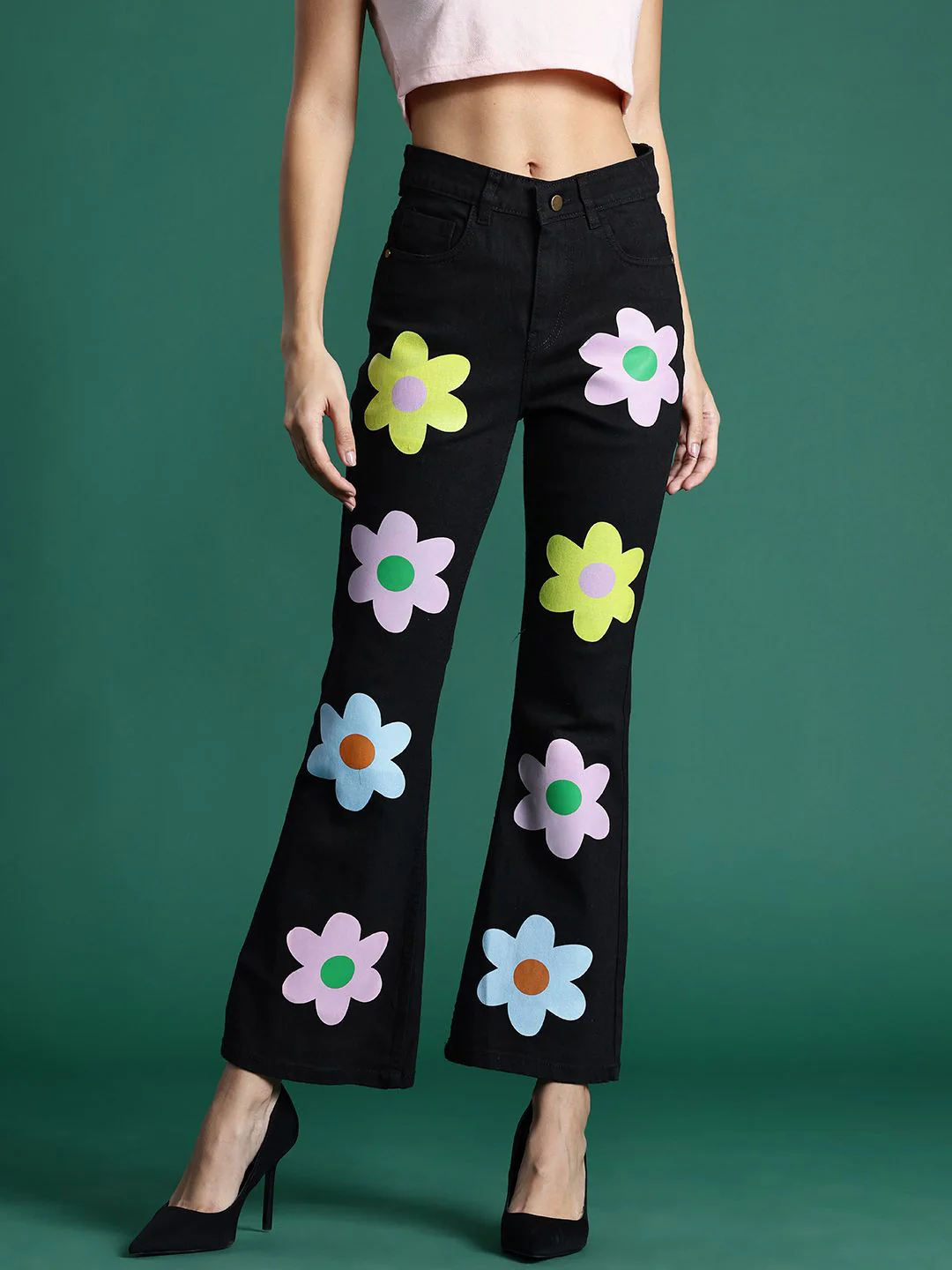 DressBerry Women Flared Printed Stretchable Jeans - Image 2