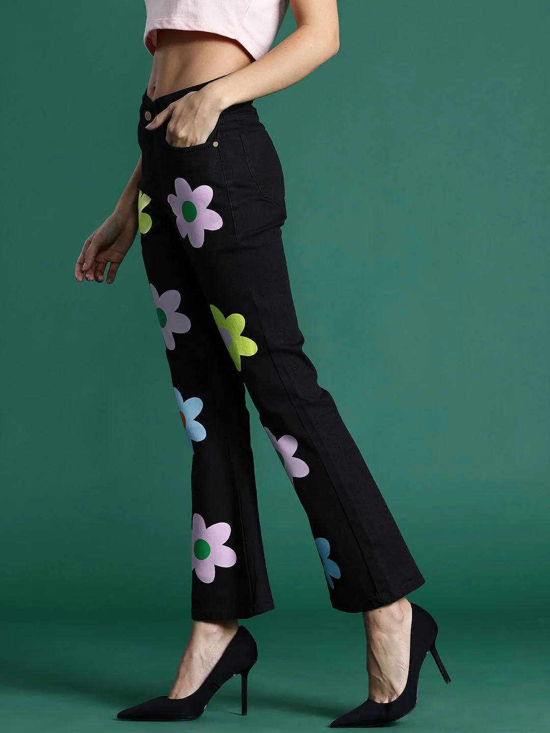 DressBerry Women Flared Printed Stretchable Jeans - Image 3