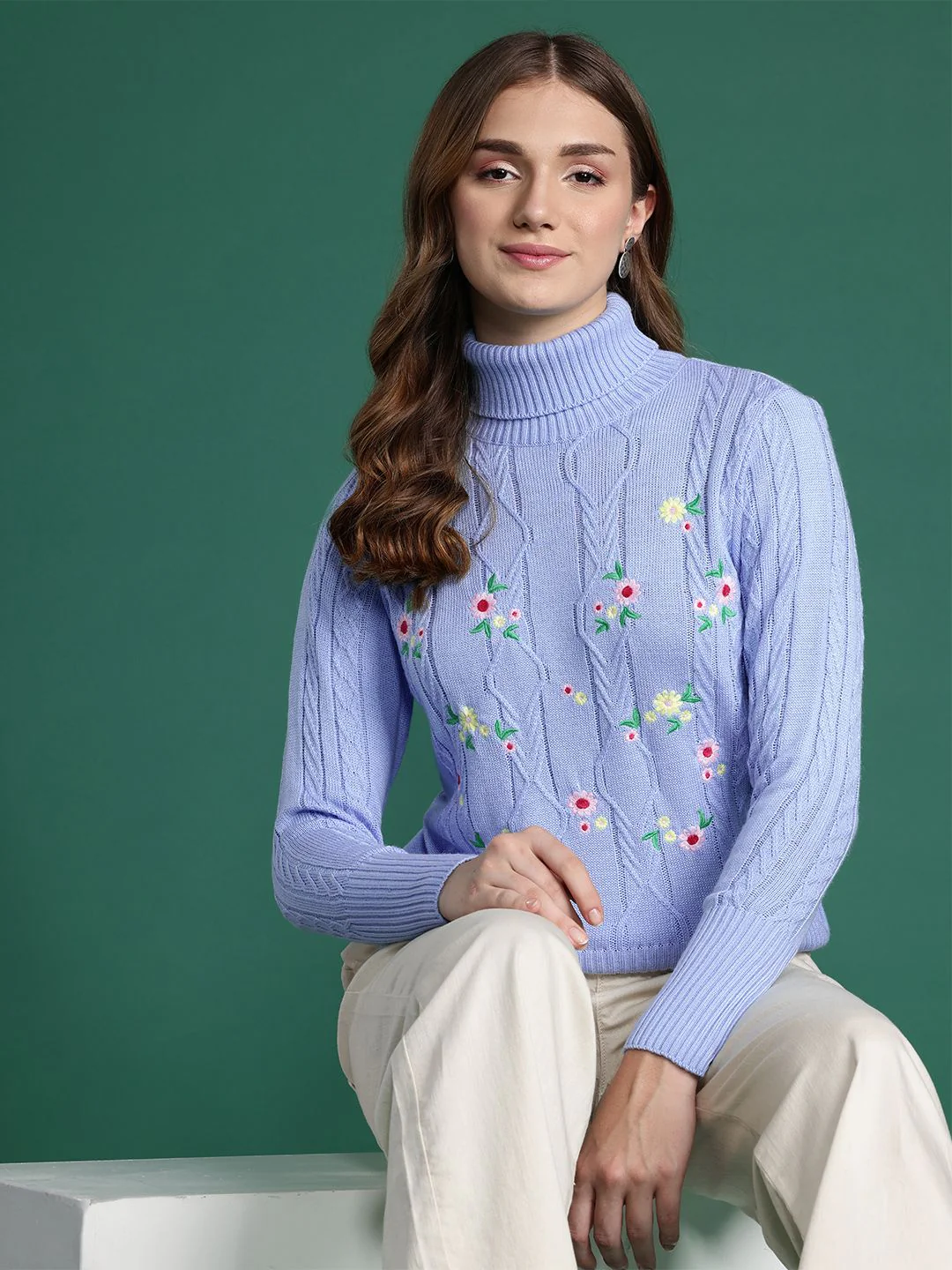 DressBerry Women Floral Pullover with Embroidered Detail