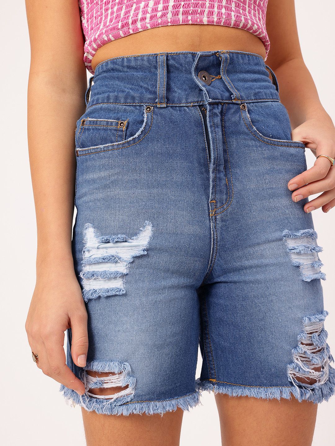 DressBerry Women Frayed Fuss Ripped Denim Shorts - Image 7