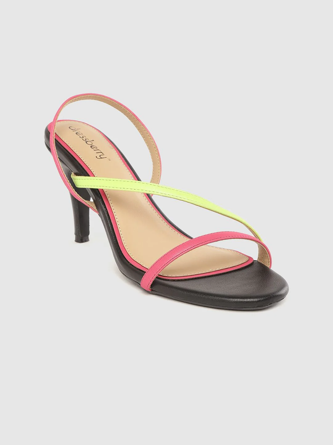 DressBerry Women Fuchsia Pink & Lime Green Colourblocked Strappy Slim Heels - Image 3