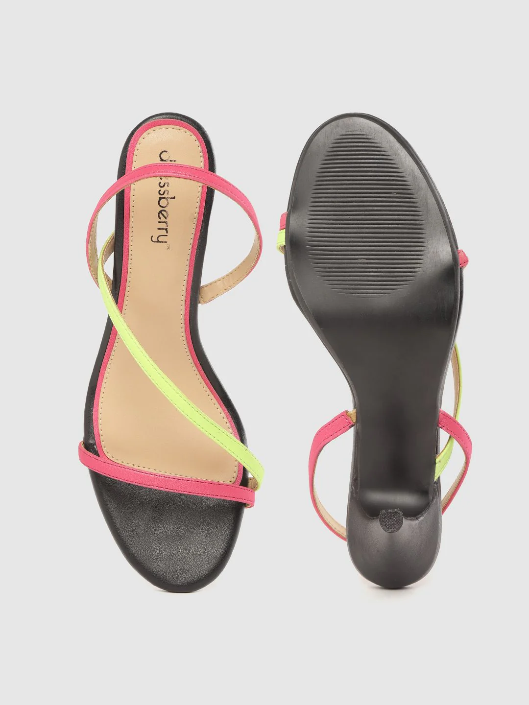DressBerry Women Fuchsia Pink & Lime Green Colourblocked Strappy Slim Heels - Image 4