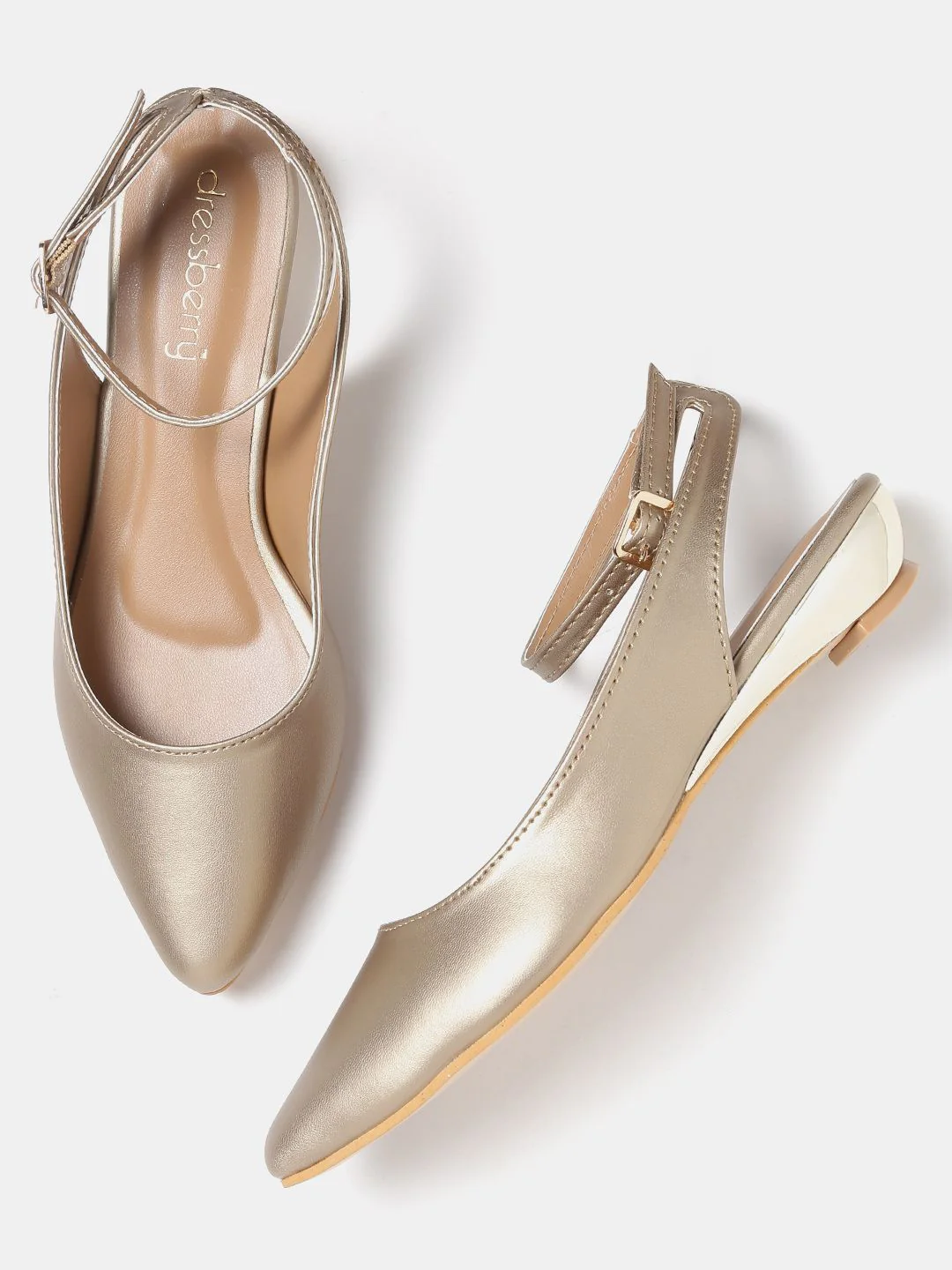 DressBerry Women Gold-Toned Ballerinas - Image 2