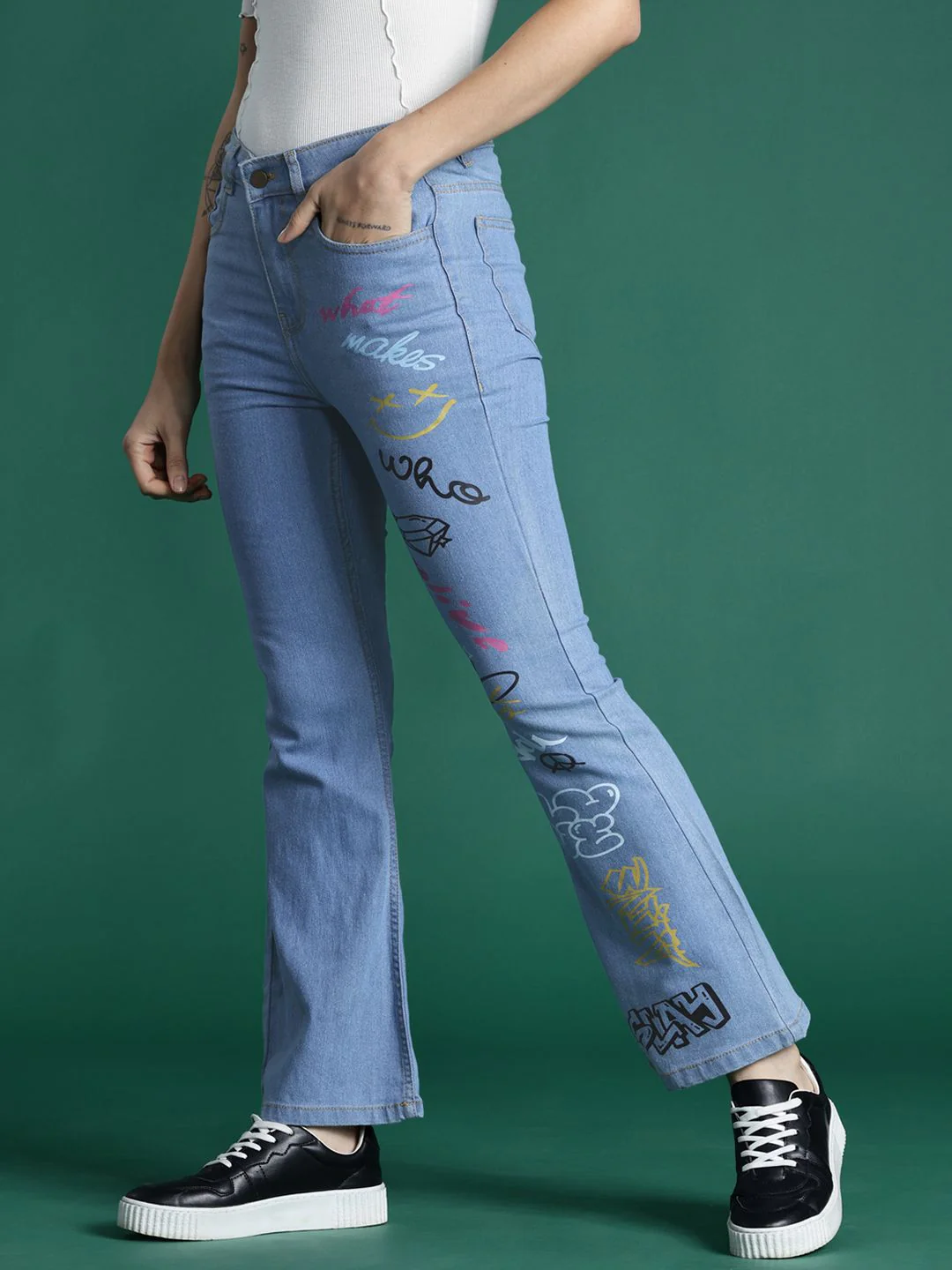 DressBerry Women Graphic Printed Bootcut Fit Stretchable Jeans - Image 3