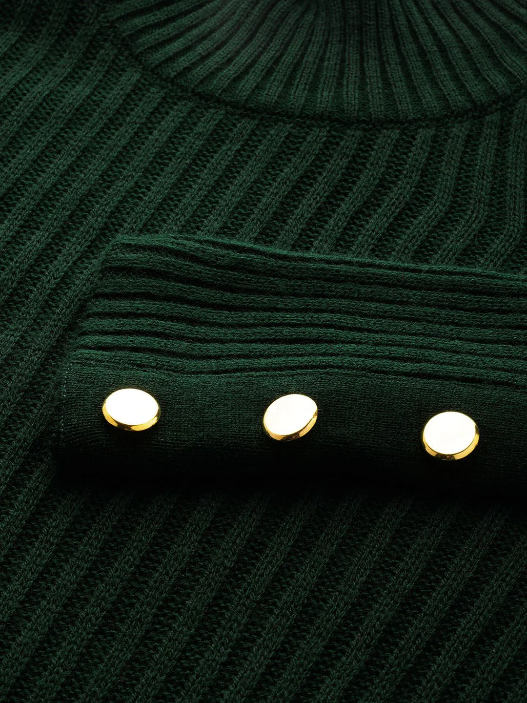 DressBerry Women Green Ribbed Pullover - Image 2