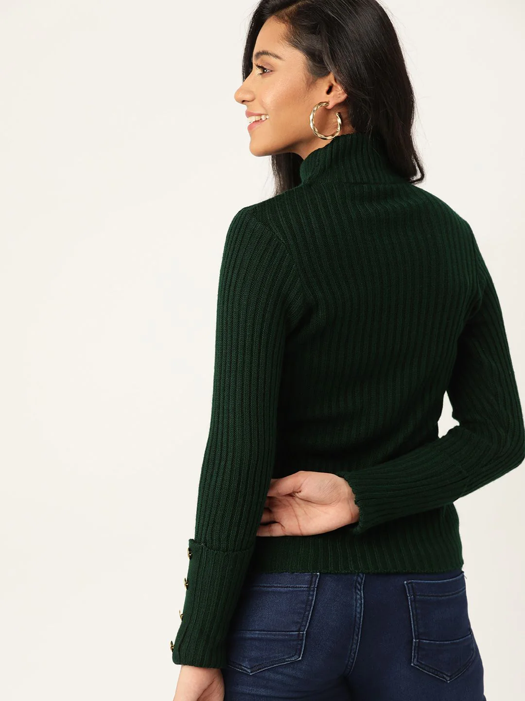 DressBerry Women Green Ribbed Pullover - Image 5