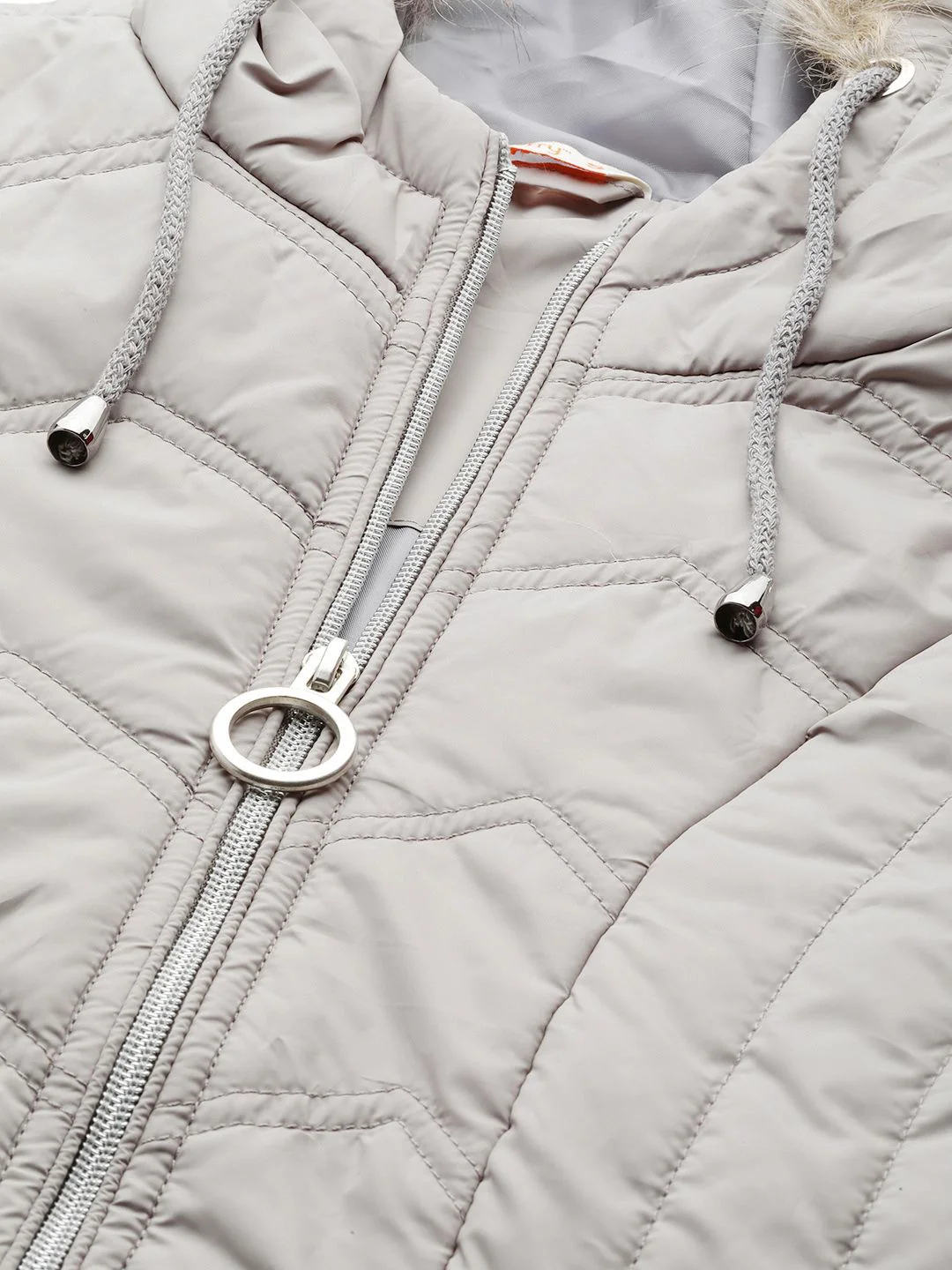 DressBerry Women Grey Solid Hooded Faux Fur Parka Jacket - Image 2