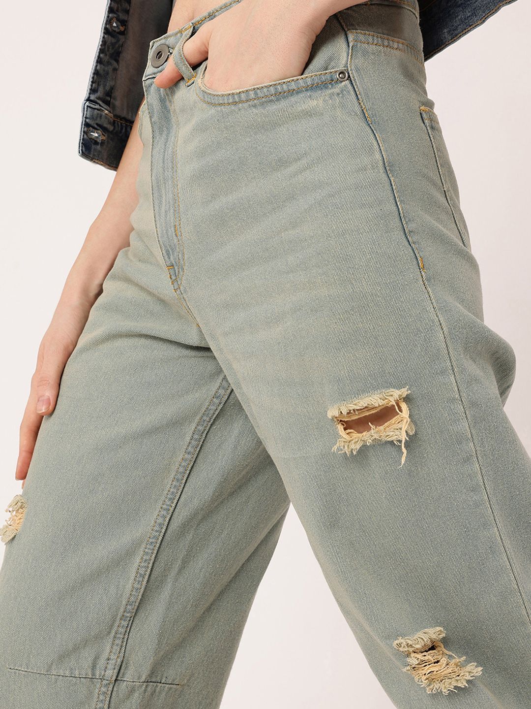 DressBerry Women Grunge Touch Slouchy Fit Mildly Distressed Light Fade Frayed Jeans - Image 4