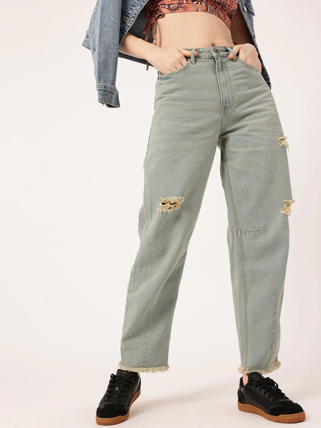 DressBerry Women Grunge Touch Slouchy Fit Mildly Distressed Light Fade Frayed Jeans - Image 5