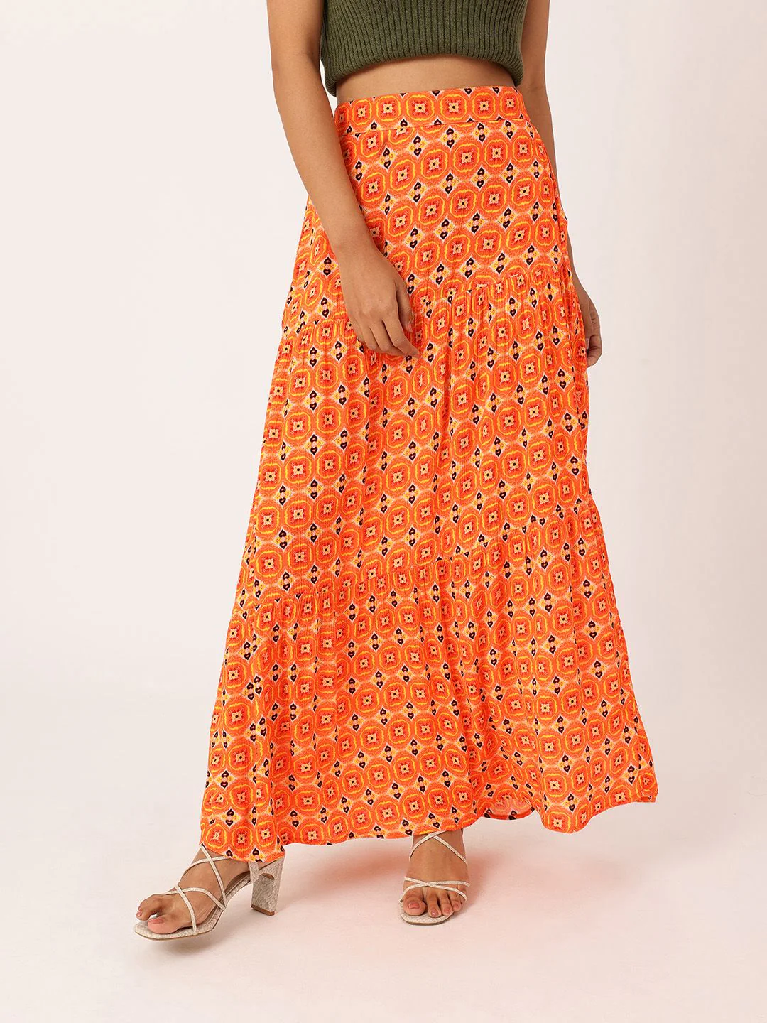 DressBerry Women Heritage Printed Maxi Tiered Skirt - Image 3