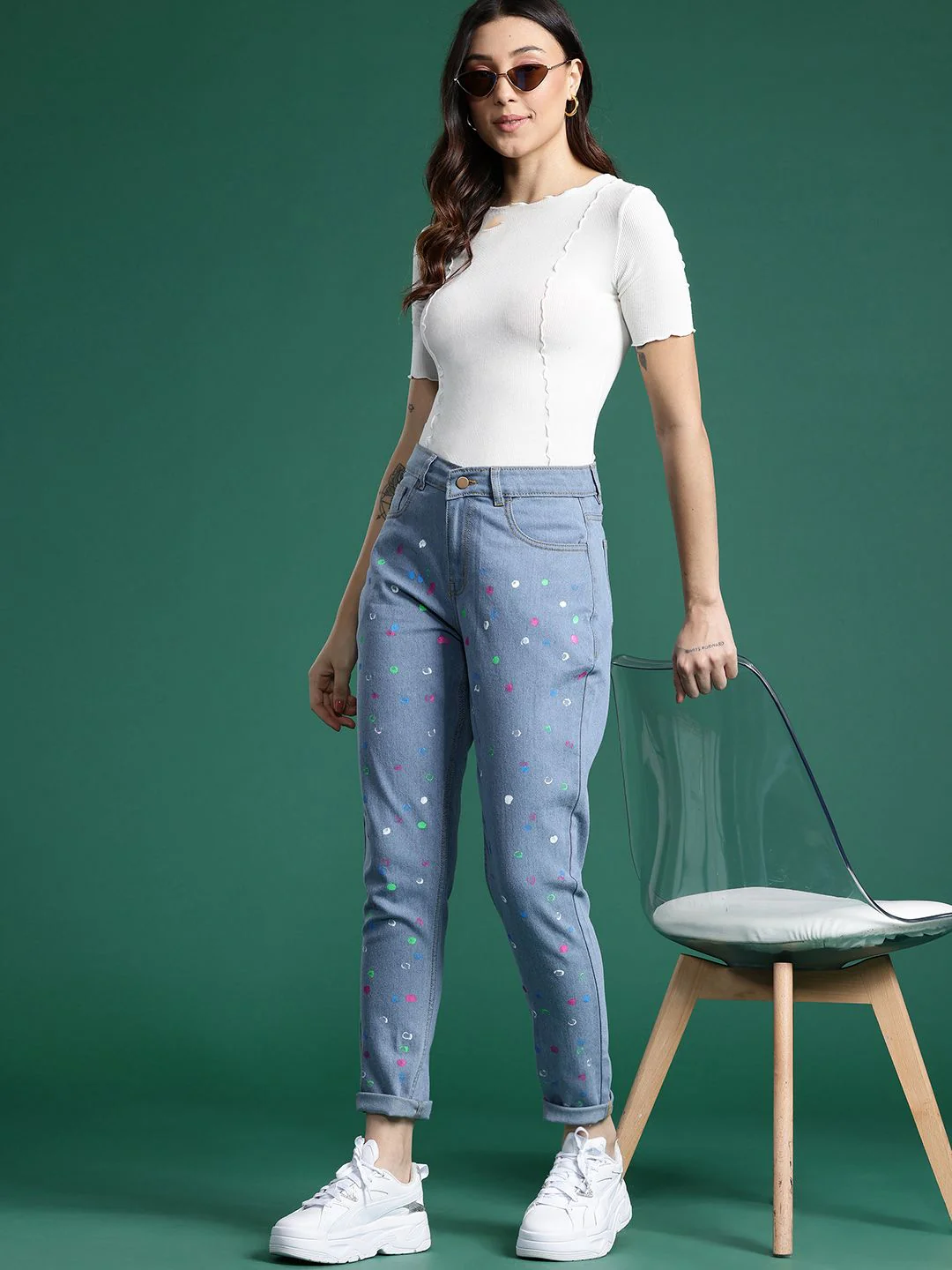 DressBerry Women High-Rise Printed Stretchable Mom Fit Jeans - Image 5