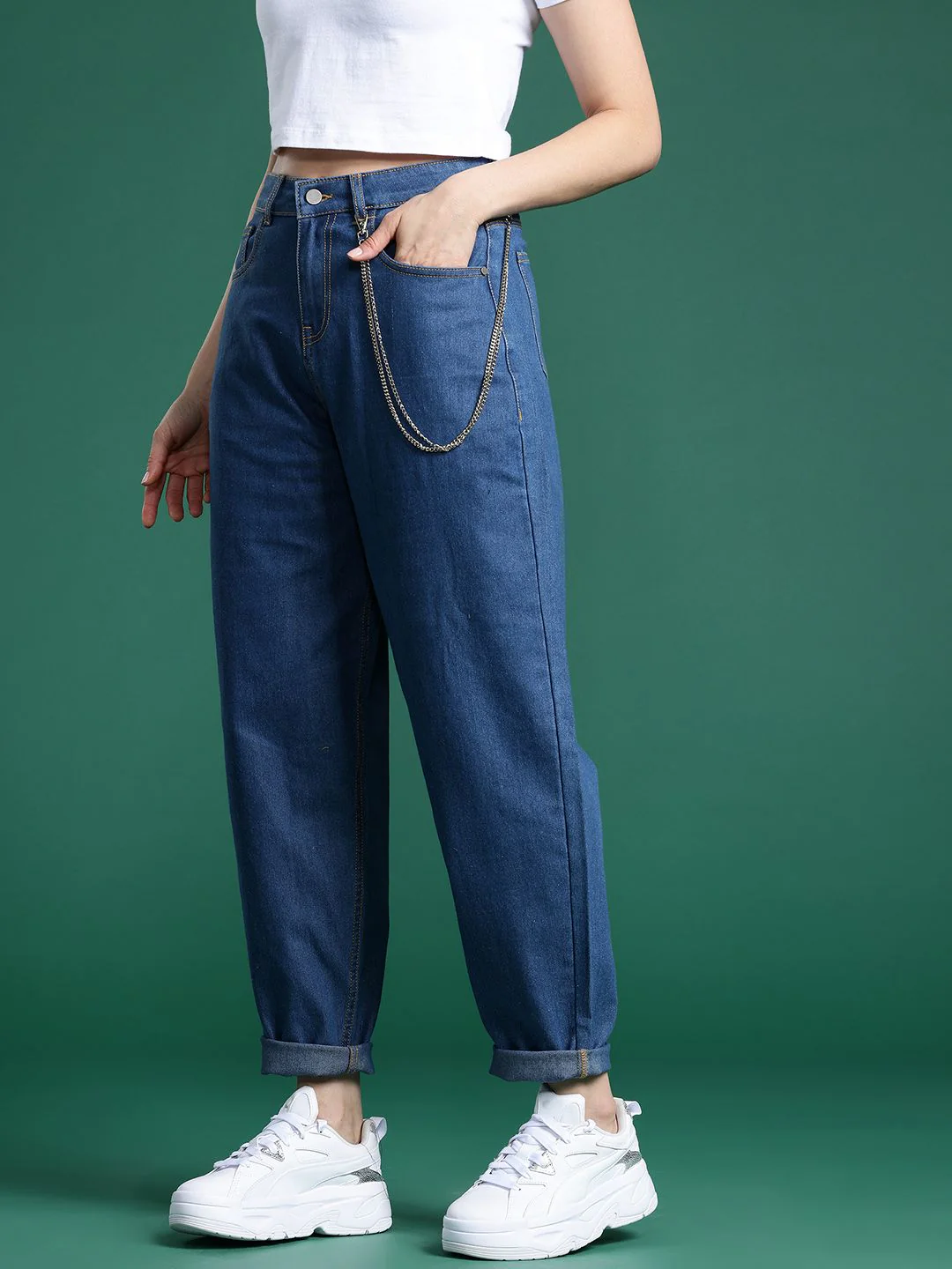 DressBerry Women High-Rise Stretchable Slouchy Fit Jeans with Detachable Chain - Image 3