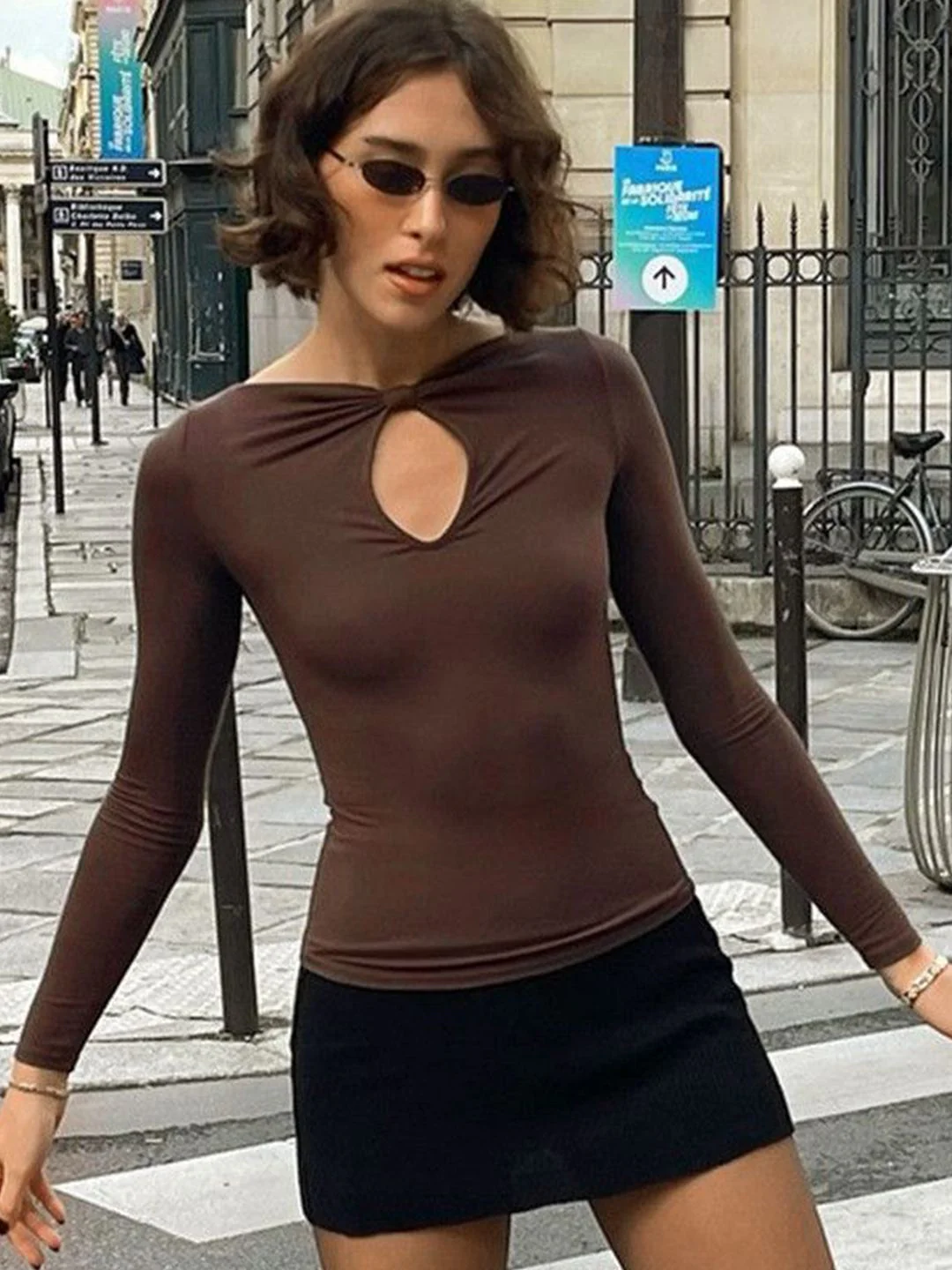 DressBerry Women Keyhole Neck Long Sleeves Top - Image 2