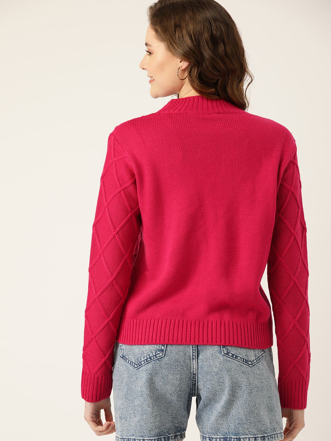 DressBerry Women Magenta Self Design Pullover - Image 5