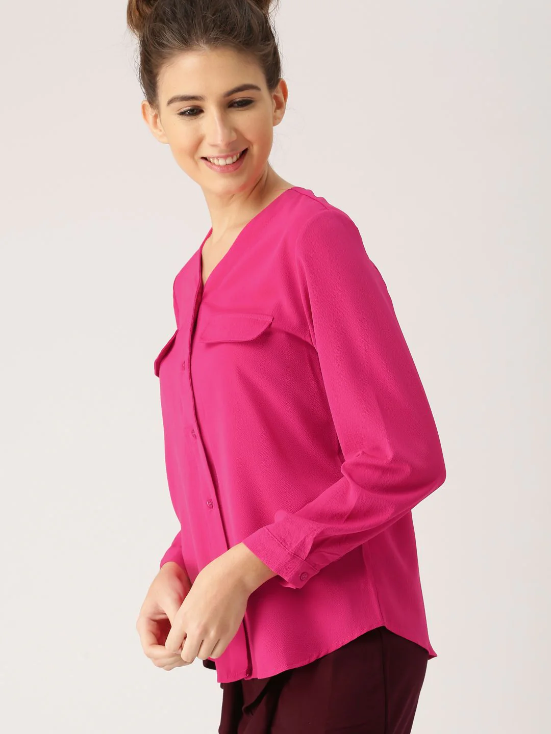 DressBerry Women Pink Regular Fit Solid Casual Shirt - Image 3