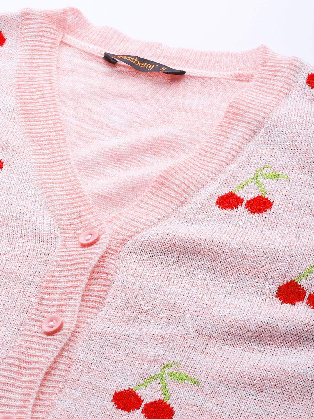 DressBerry Women Pink Self-Design Cardigan - Image 2