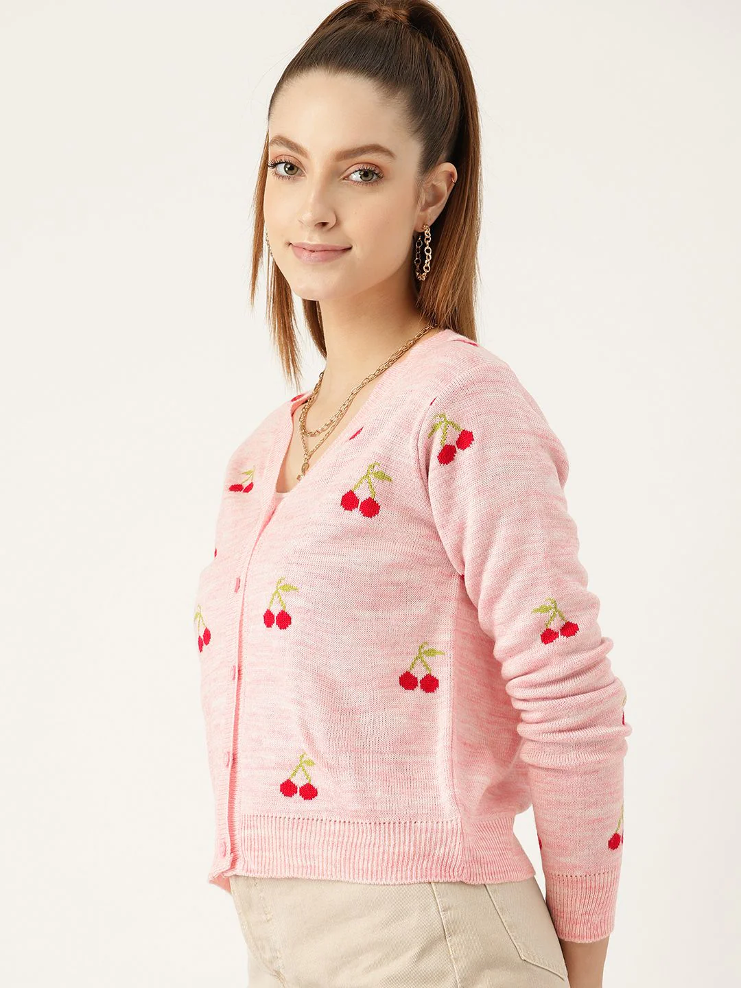 DressBerry Women Pink Self-Design Cardigan - Image 3