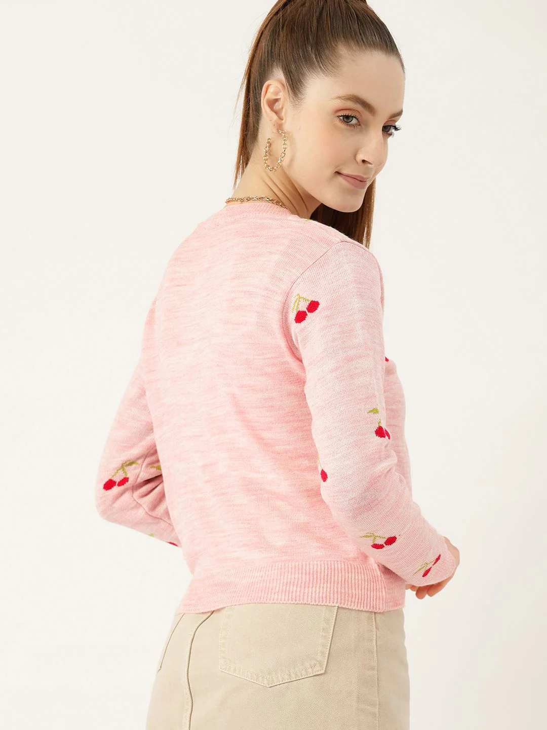 DressBerry Women Pink Self-Design Cardigan - Image 5