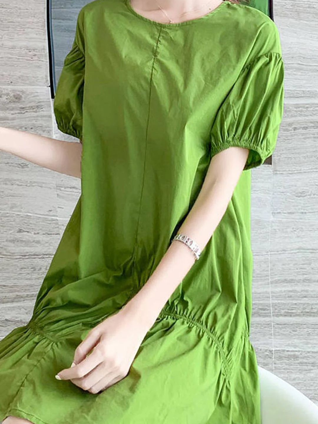 DressBerry Women Puff Sleeve Cotton A-Line Dress - Image 2