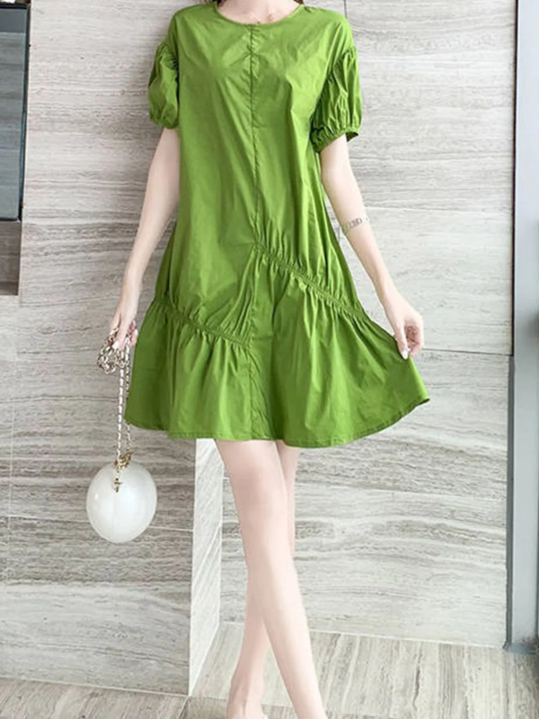 DressBerry Women Puff Sleeve Cotton A-Line Dress - Image 4