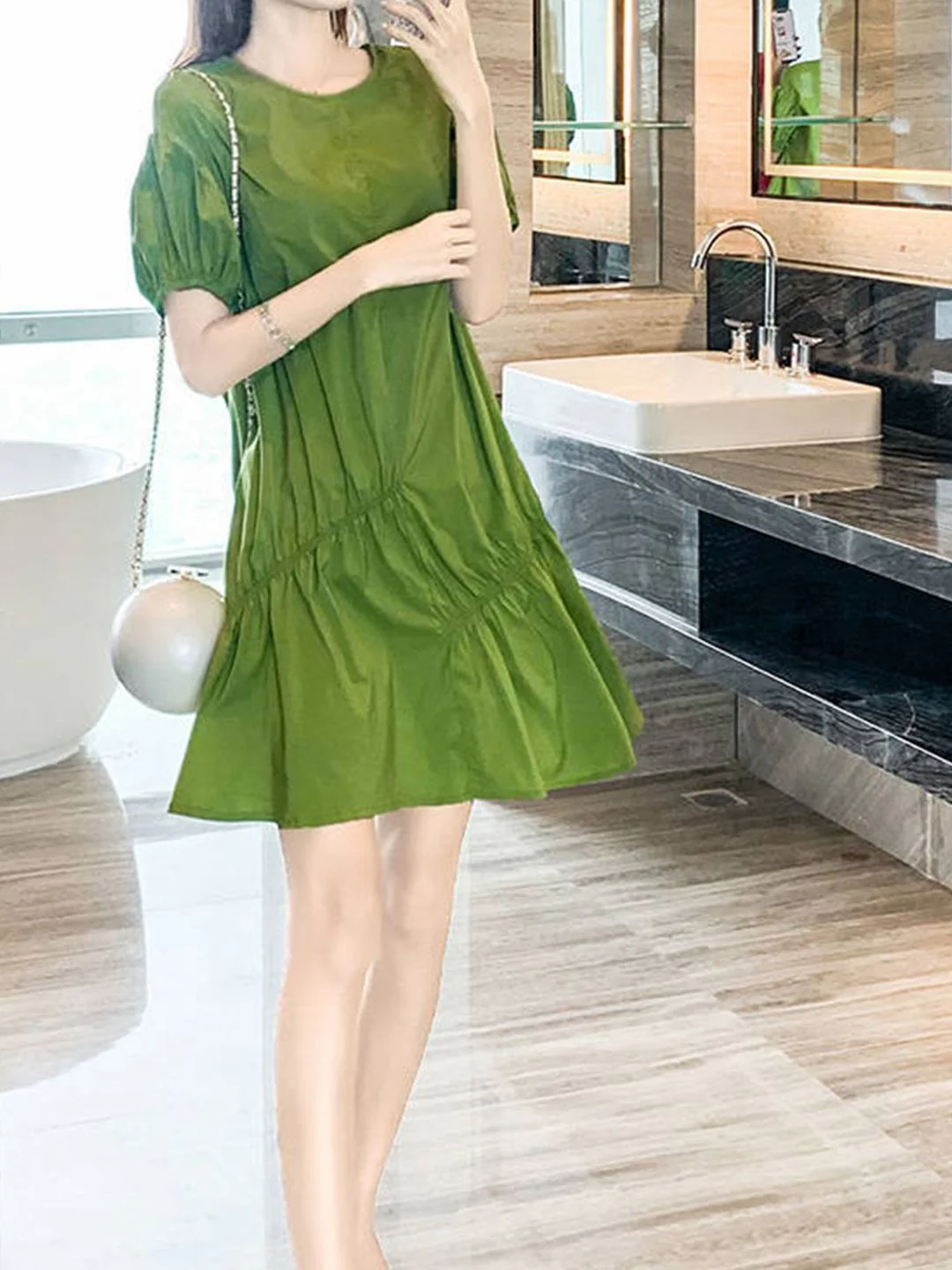 DressBerry Women Puff Sleeve Cotton A-Line Dress - Image 5