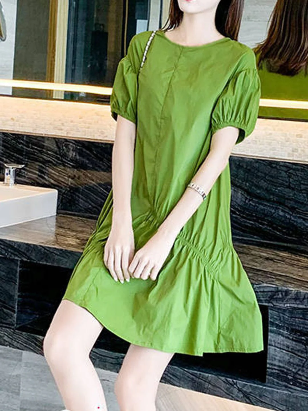 DressBerry Women Puff Sleeve Cotton A-Line Dress - Image 6