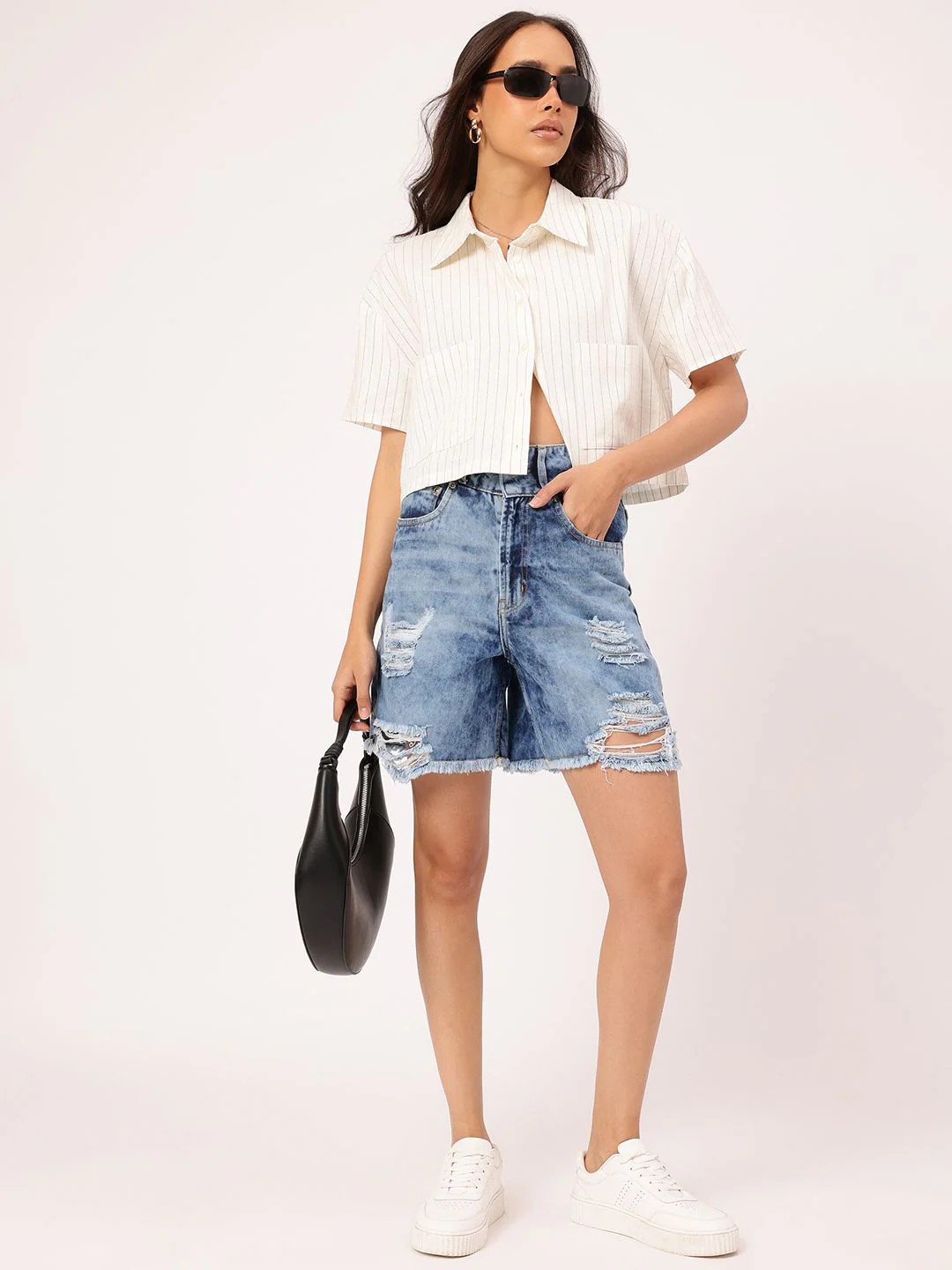 DressBerry Women Raw Edge Ripped Denim Shorts - Image 6
