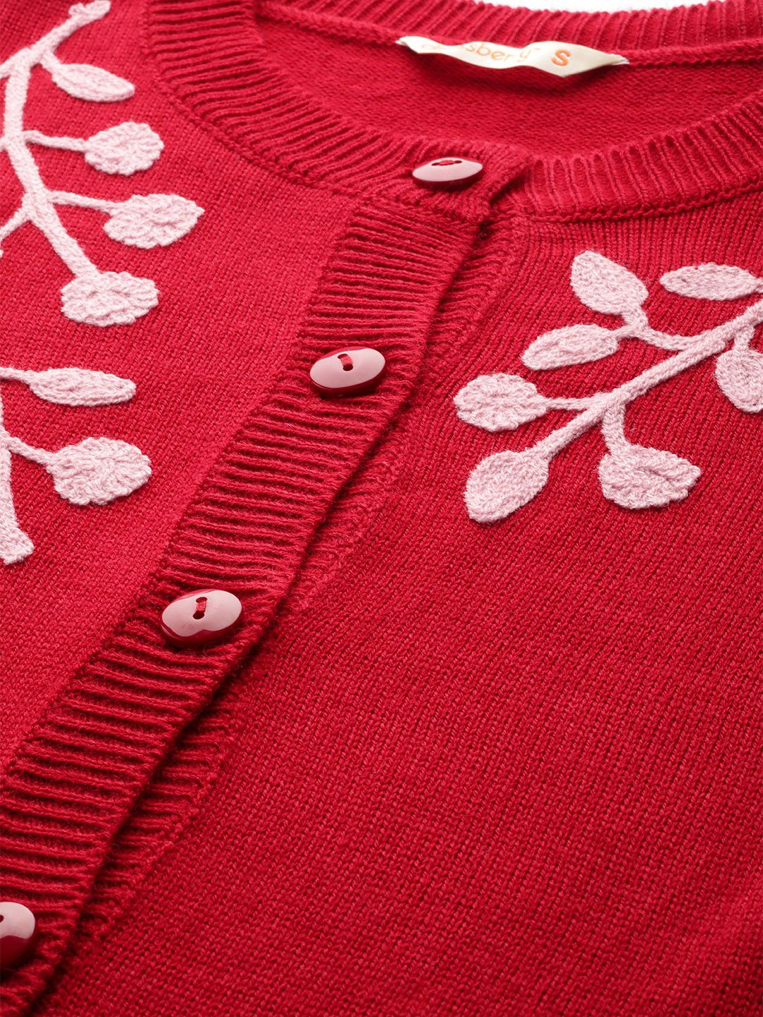 DressBerry Women Red & Pink Floral Embroidered Solid Cardigan - Image 2