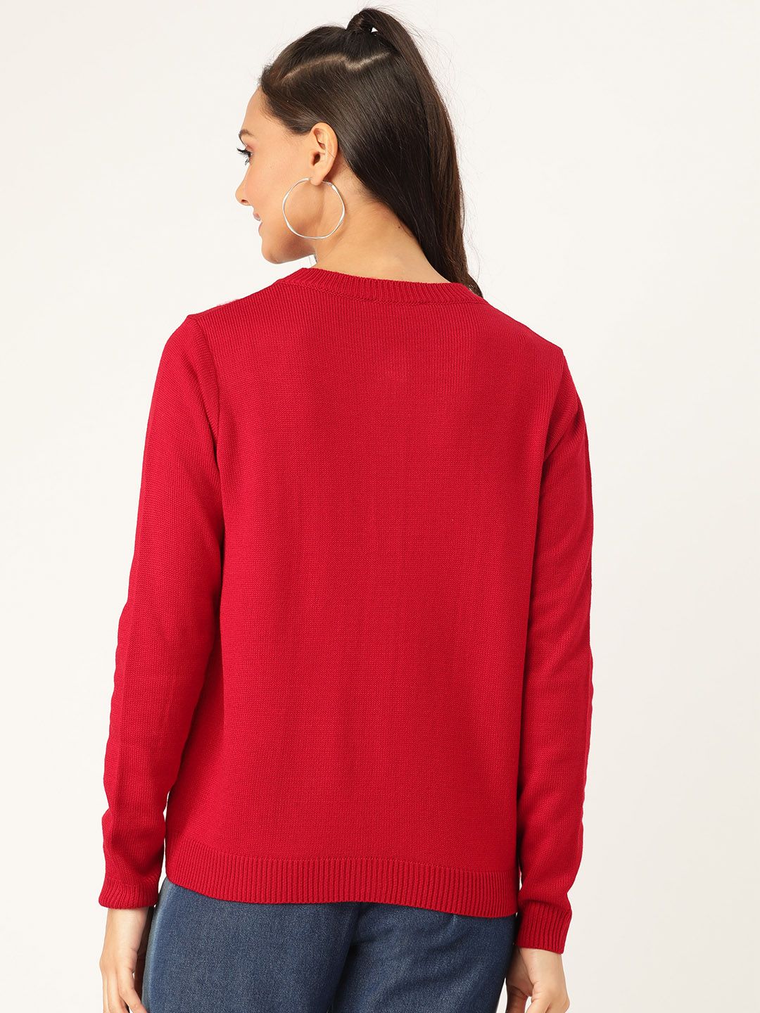 DressBerry Women Red & Pink Floral Embroidered Solid Cardigan - Image 4