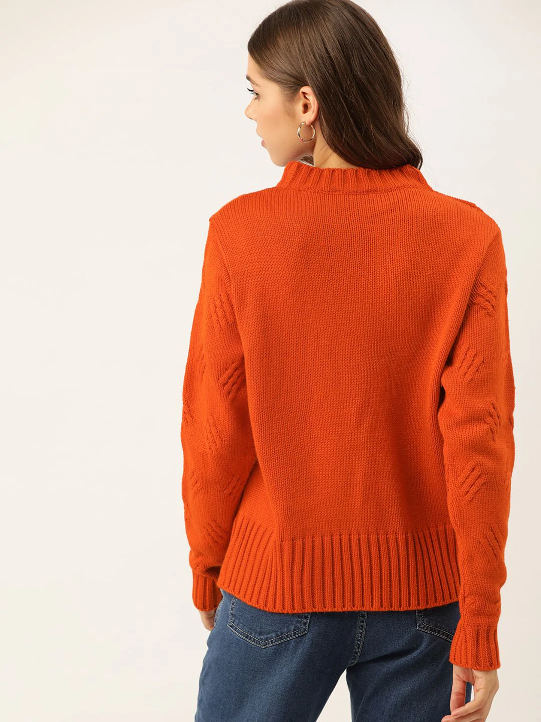 DressBerry Women Rust Orange Acrylic Cable Knit Pullover - Image 5