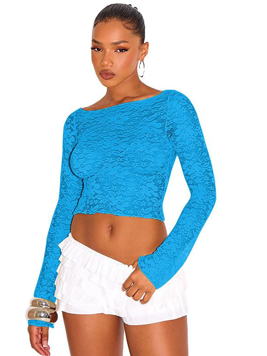 DressBerry Women Self Design Boat Neck Crop Top - Image 4