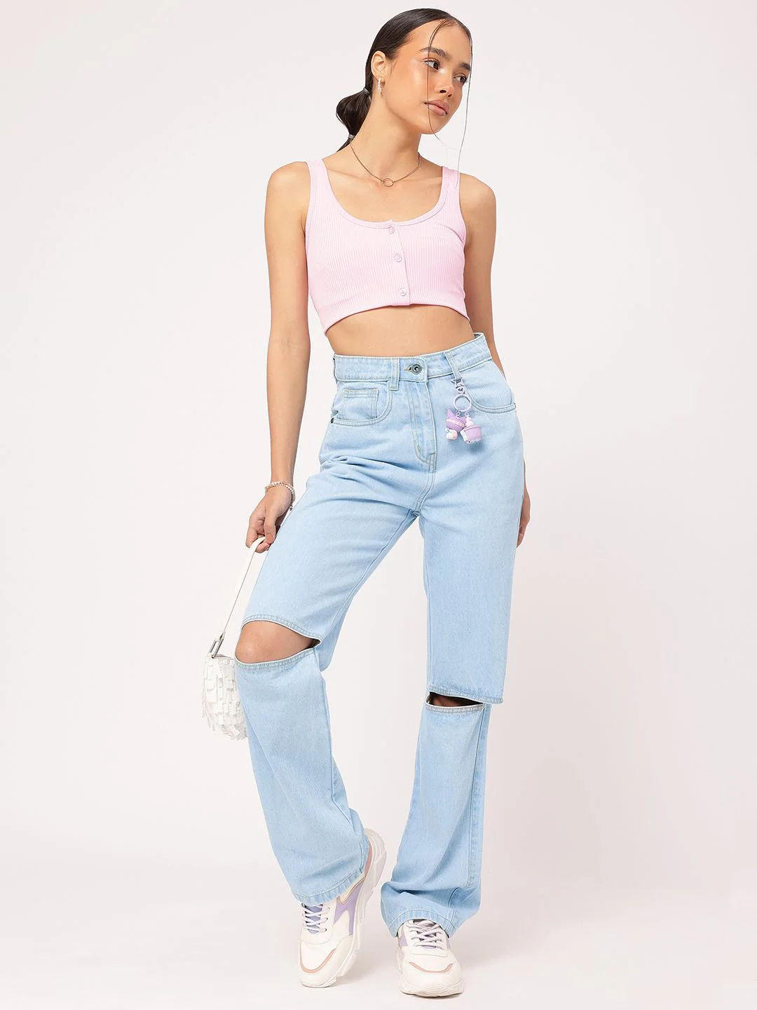 DressBerry Women Slash-Knee Edge Straight Fit Pure Cotton Jeans - Image 4